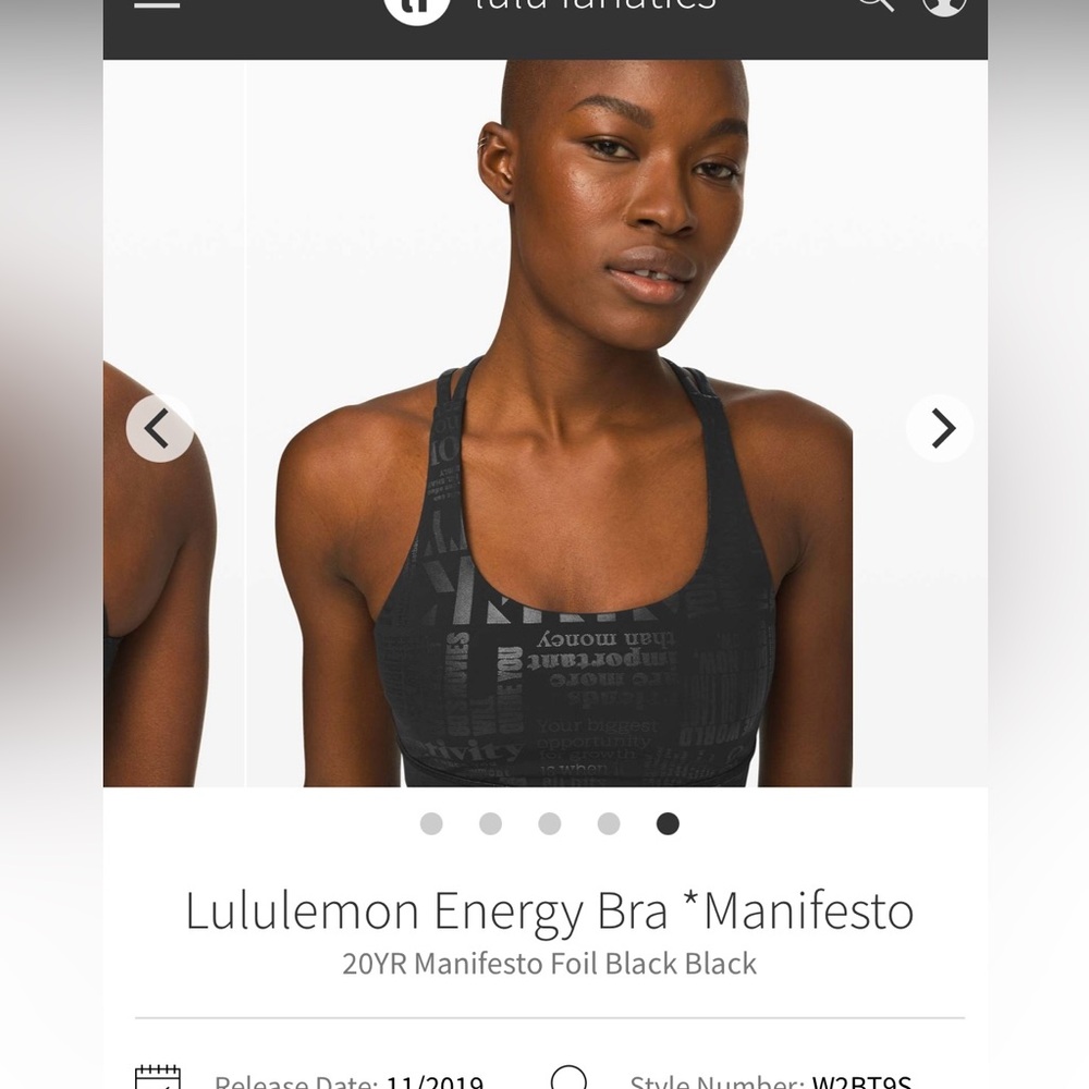 Lululemon Energy bra manifesto size 4